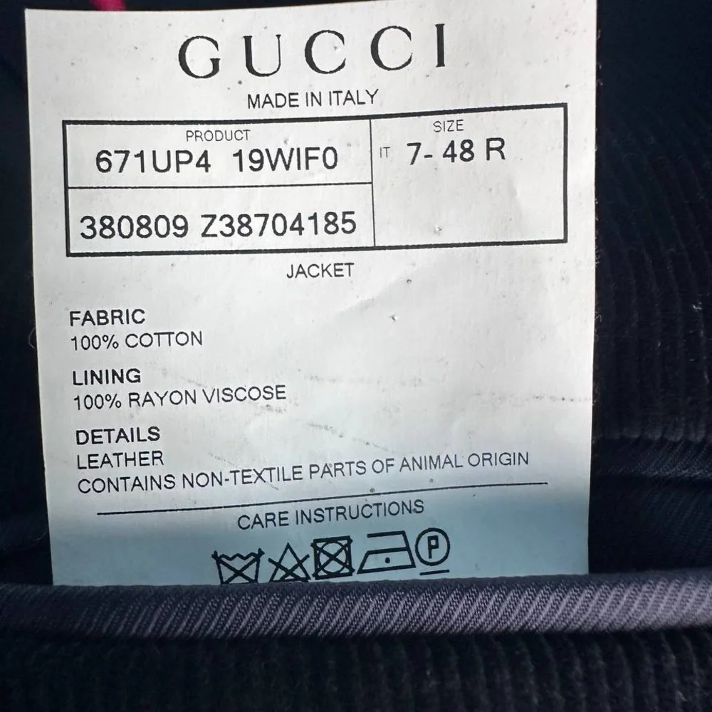 Gucci Single-Breasted Velvet Blazer sport coat 48R